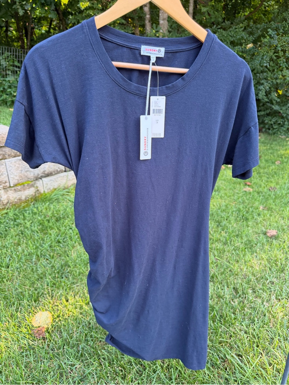 Sundry Blue Ruched Midi Tee Dress Womens 1 Small Short Sleeve V Neck NWT